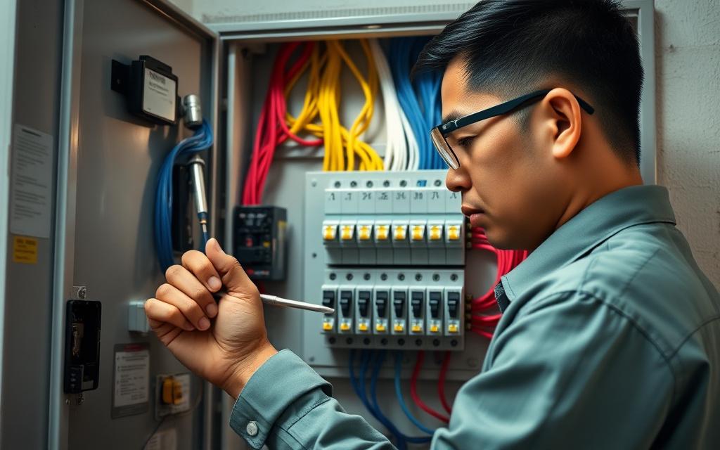 Distribution board with new breakers installed