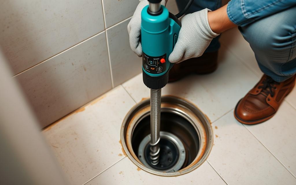 Auger machine feeding into a blocked drain line